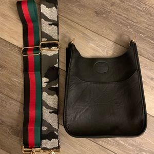 Mini Vegan Messenger Bag Black with 2 straps